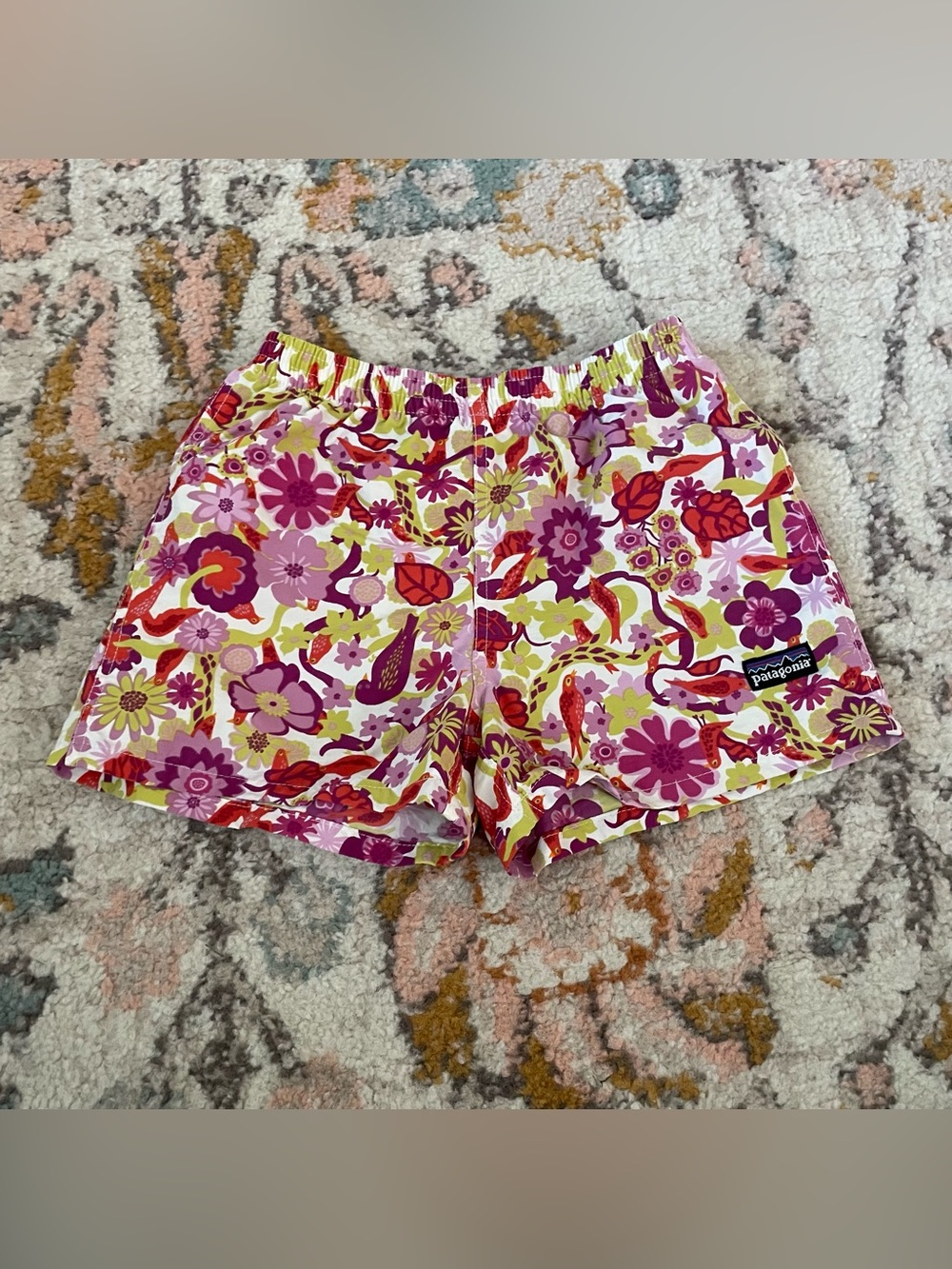 Patagonia Girls Floral Elastic-Waist Shorts — Pink, Purple, Red, Yellow
